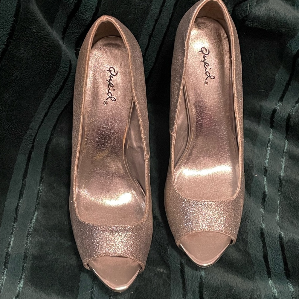 Cupid silver Glitter Peep Toe Heels size 8.5